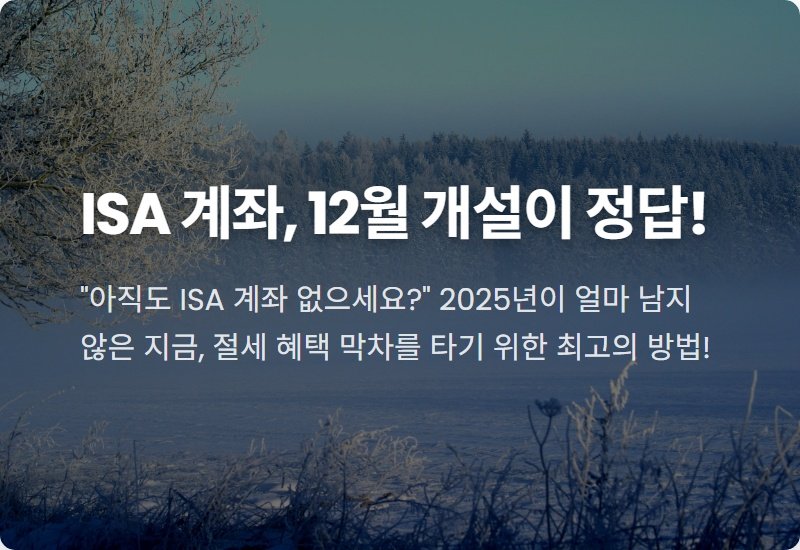 ISA 계좌 12월 개설, 2025년 절세 혜택 막차 타는 현실적인 꿀팁 4가지