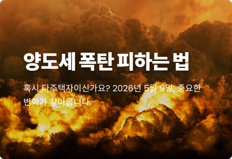 2026년 5월 9일 다주택자 양도세 중과 유예 종료! 현실적인 대응 꿀팁 3가지