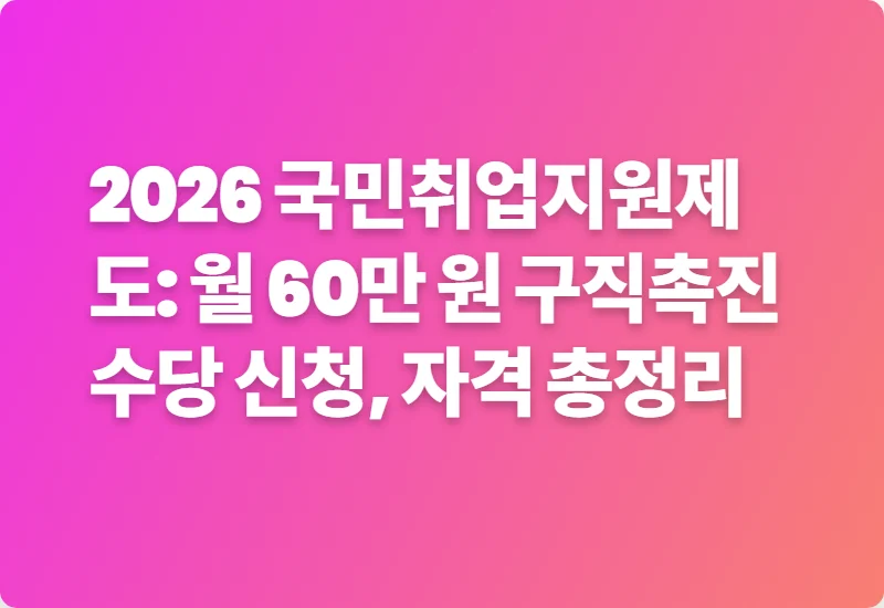 2026 국민취업지원제도: 월 60만 원 구직촉진수당 신청, 자격 총정리