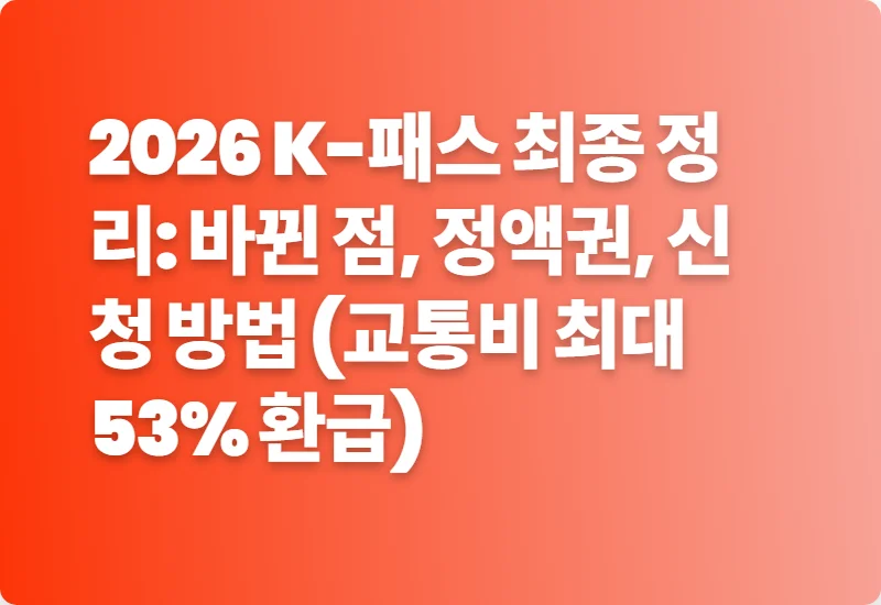 2026 K-패스 최종 정리: 바뀐 점, 정액권, 신청 방법 (교통비 최대 53% 환급)