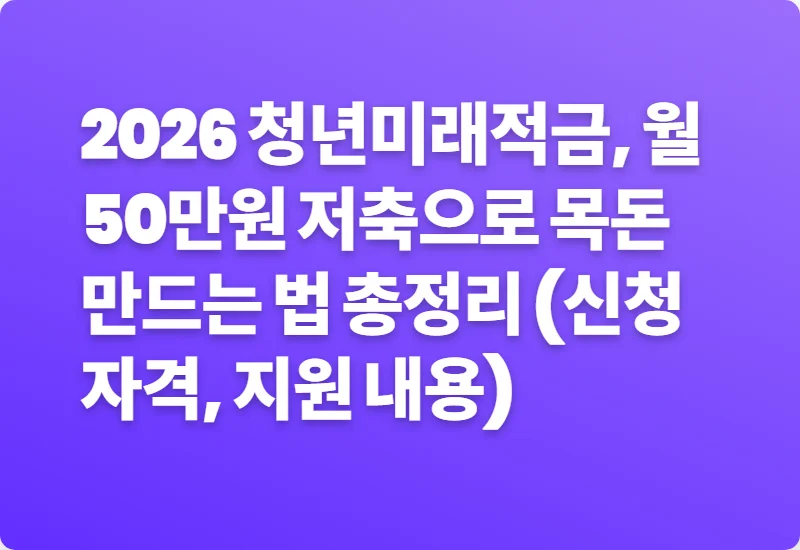2026 청년미래적금, 월 50만원 저축으로 목돈 만드는 법 총정리 (신청 자격, 지원 내용)