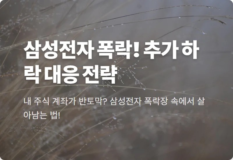 삼성전자 주가 폭락 대응 방법! 추가 하락 위험성과 현실적인 투자 전략 3가지
